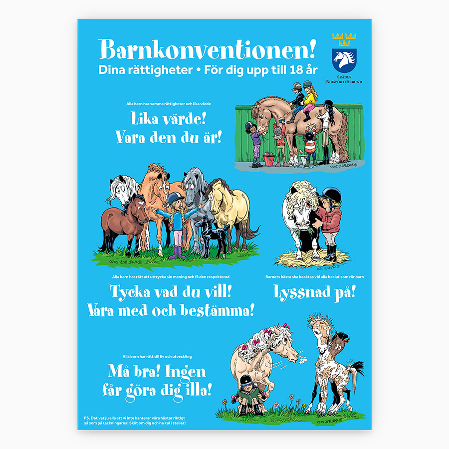 Skånes ridsportförbunds poster om barnkonventionen..