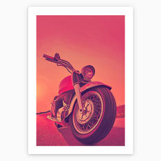 Motorcykel i solnedgång.