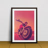 Poster med spännande motorcykel i solnegång.